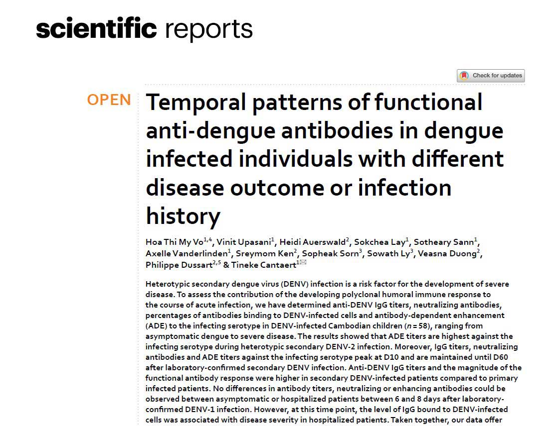 Latest publication from the Immunology, Virology and Epidemiology and Public Health research units in Nature